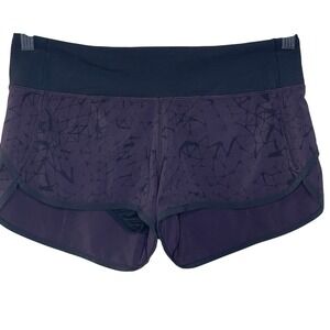 Lululemon Speed Up Shorts  Purple Geometric Print Black Waist Zip Pockets Size 6
